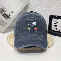 JESUS CALL Washed Denim Baseball Cap For Men And Women