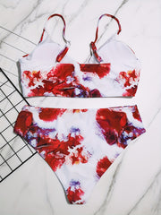  Tie Dye Wrap V Neck Bra & Panty Swimsuit Set