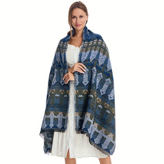 Geometric Printed Warm Shawl Wrap for Winter Coldproof Fringed Blanket