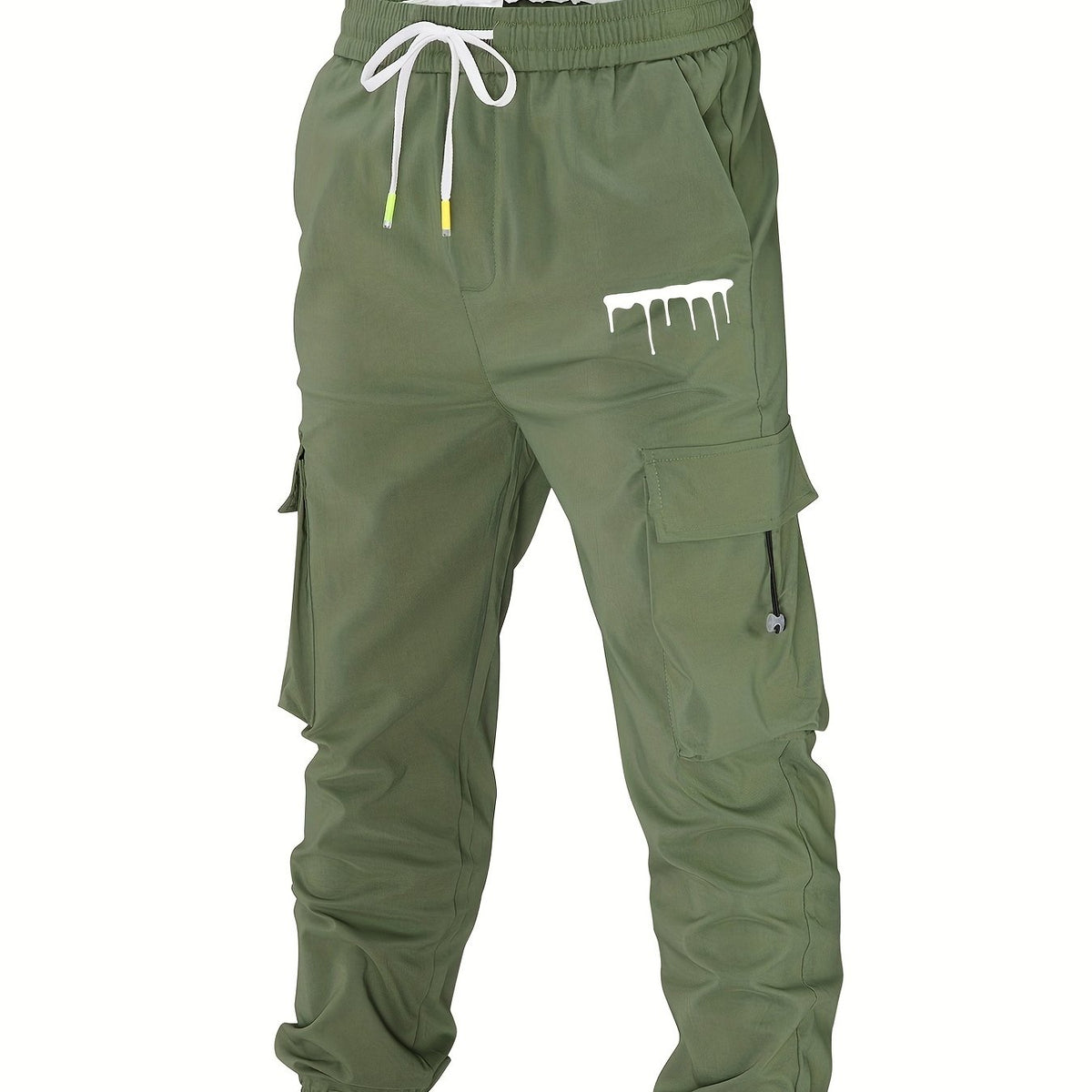 Classic Pocket Cargo Pants Men's Casual Loose Fit Drawstring Solid Cargo Pants