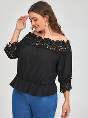  Blouse Women's Plus Contrast Lace Off Shoulder Top