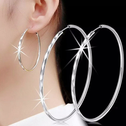 Women 925 Silver Plated Big Hoop Earrings for Party