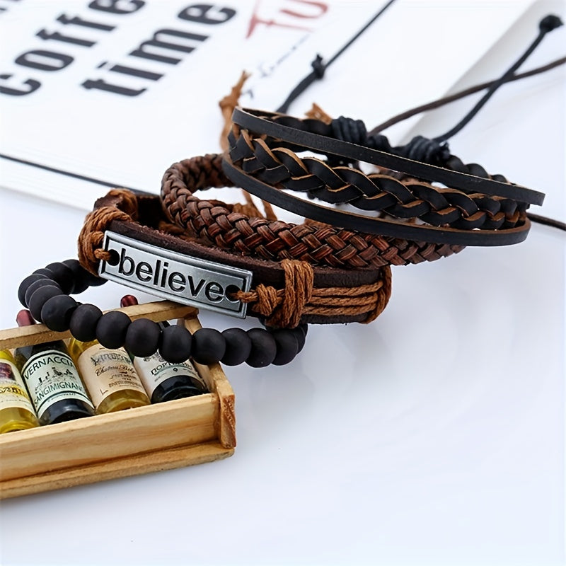 4pcs Casual Believe Decor Braided Bracelet Party Gift Accessories