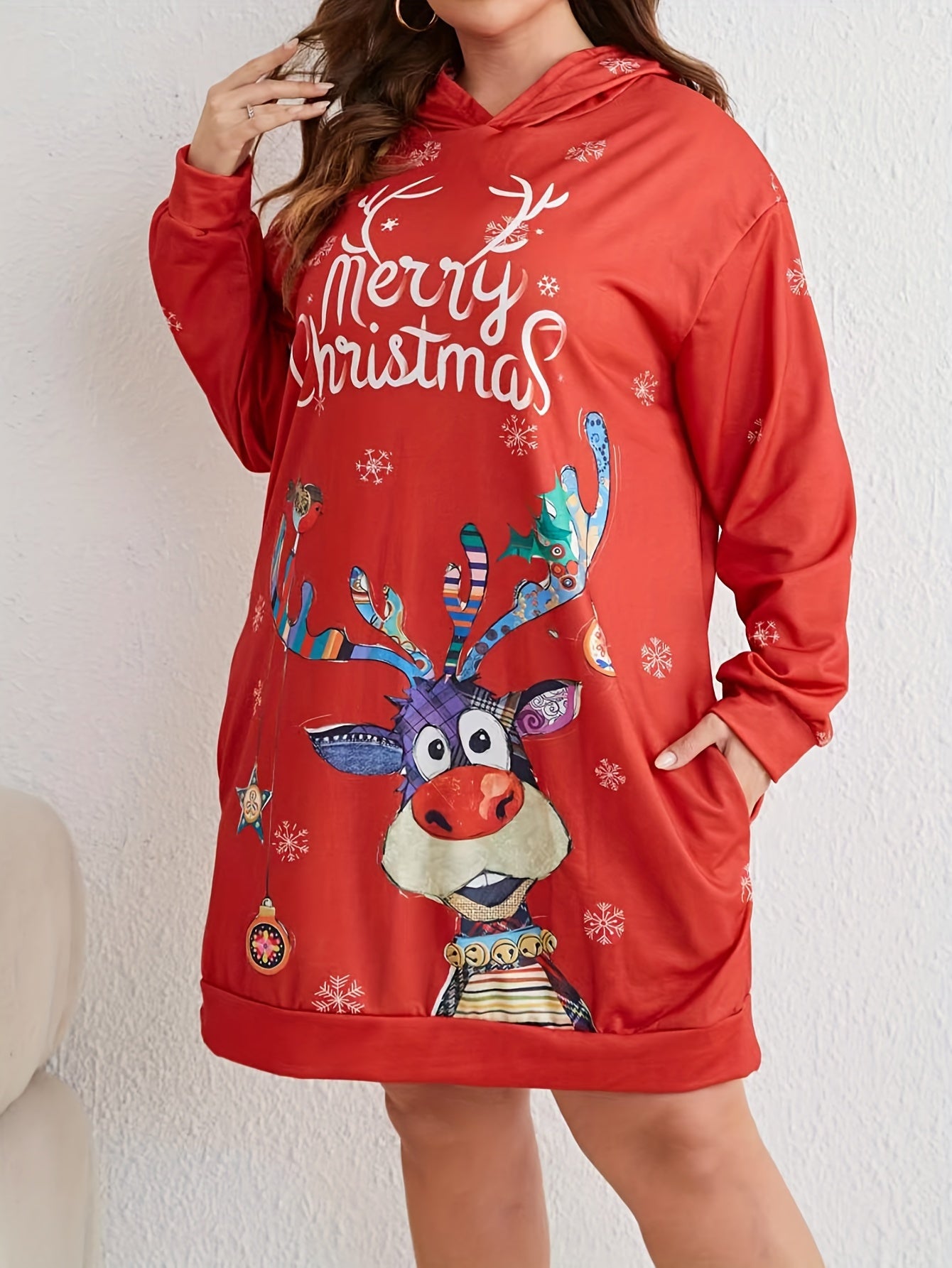  Christmas Snowflake & Elk Hooded Dress