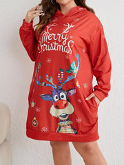  Christmas Snowflake & Elk Hooded Dress