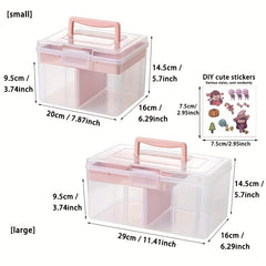 Portable 2 Tier Sewing & Knitting Supplies Storage Box with Removable Tray