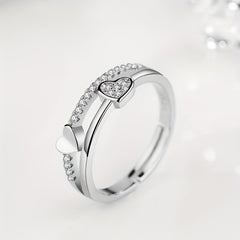 Men's Heart Faux Diamond Ring Open Ring Jewelry