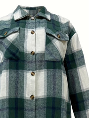  Plaid Print Long Sleeve Tunic Shirt Top