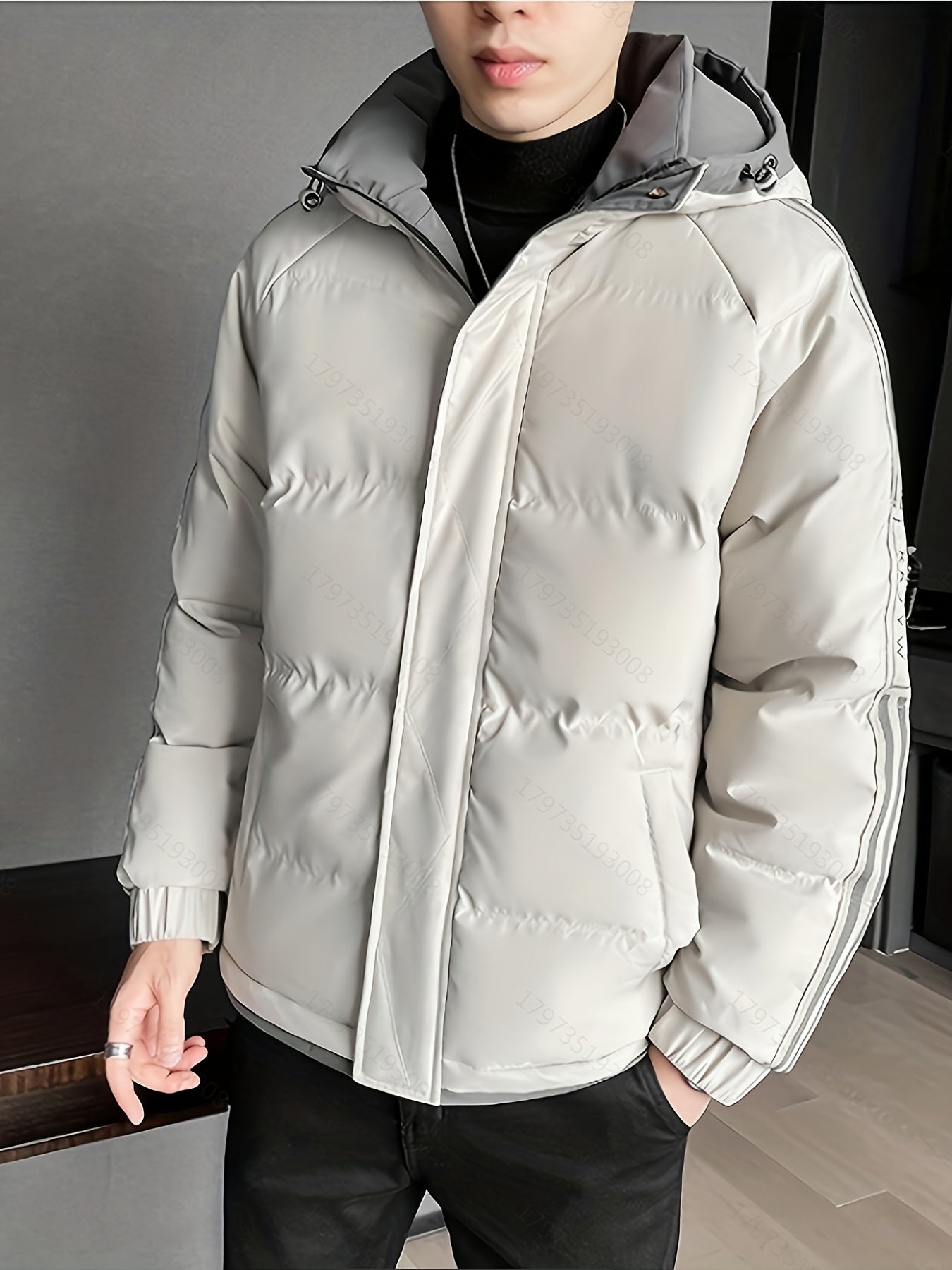 Men's Warm Hooded Zip Up Cotton Padded Jacket for Fall Winter