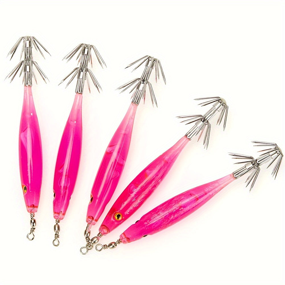 5pcs Luminous Squid Jig Bait with Squid Hook Fishing Tackle