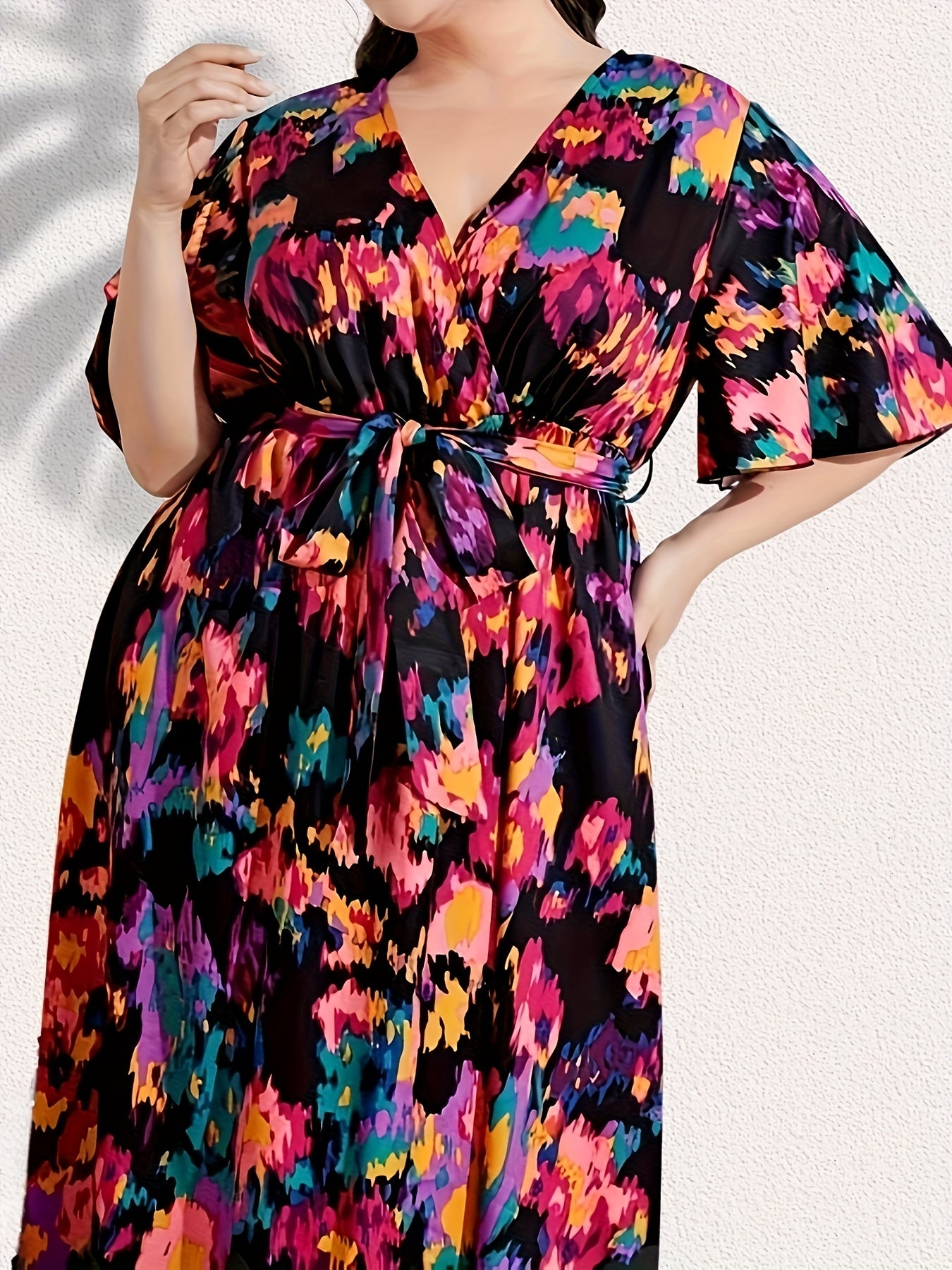  Boho Butterfly Sleeve Maxi Dress With Belt