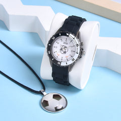 Boys Football Luminous Quartz Watches Set with Pendant Necklace