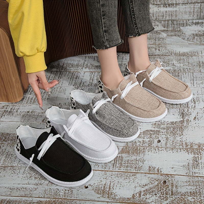 Leopard Print Canvas Shoes Lace Up Lightweight Walking Shoes