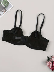 Contrast Mesh Push Up Bra Breathable Bow Tie Lingerie