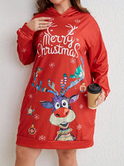  Christmas Snowflake & Elk Hooded Dress