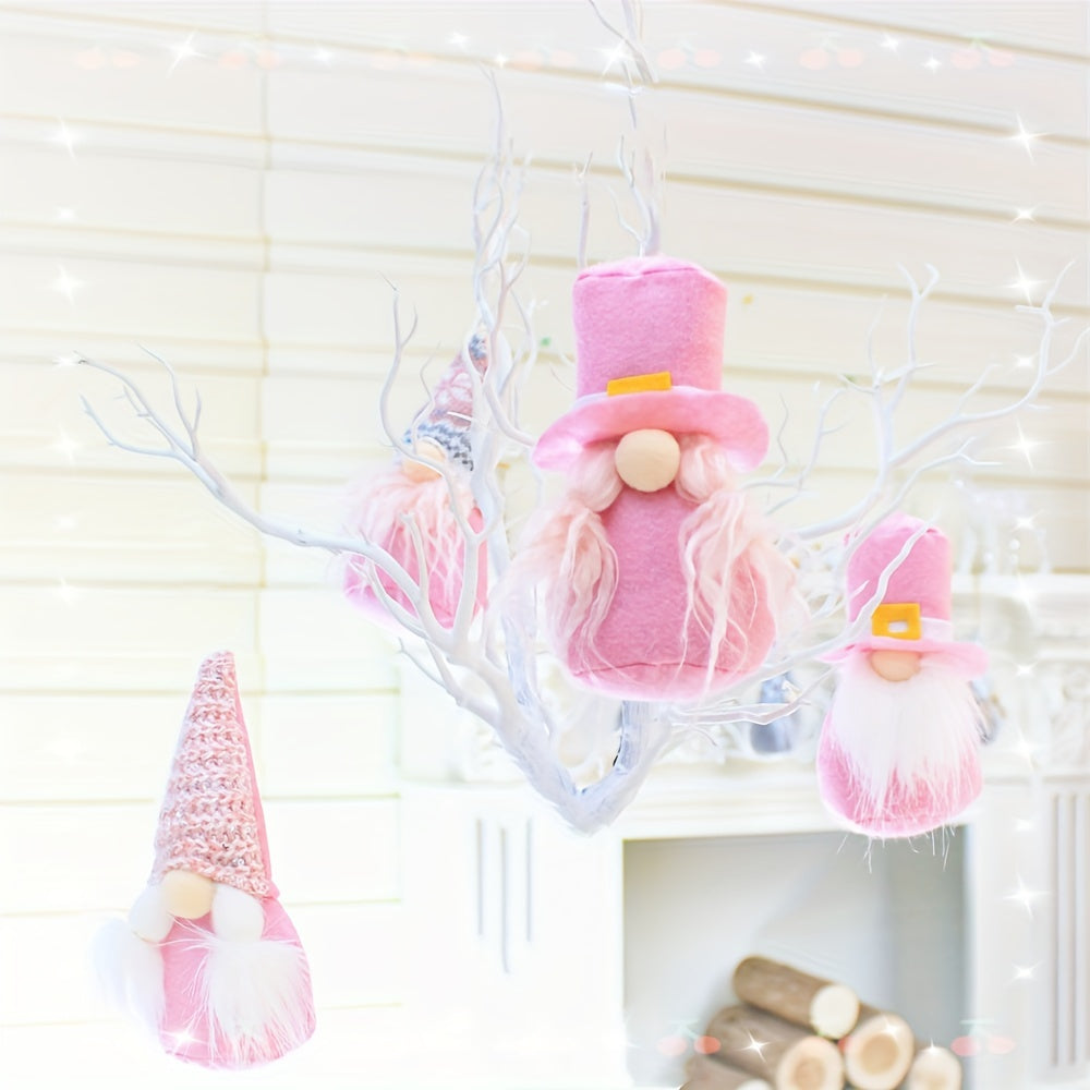 4pcs Pink Christmas Pendant Faceless Dolls Knitted Wool Forest Man Figure