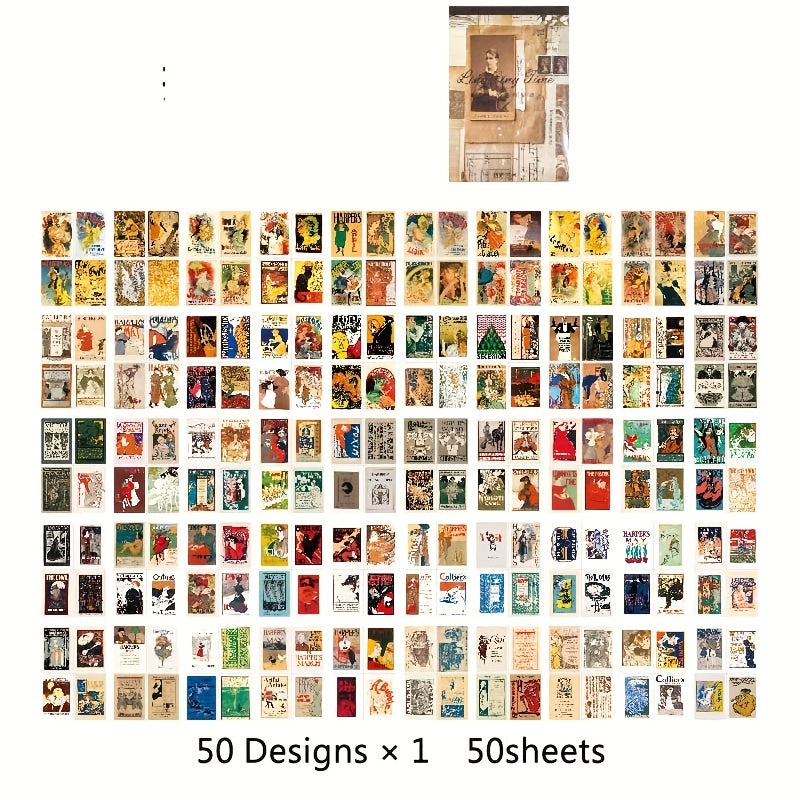 Retro Literary Journal Collage Sticker Book Time Series - 50 Sheets