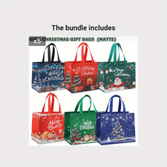 6pcs Large Christmas Pattern Tote Gift Bags With Handles Reusable