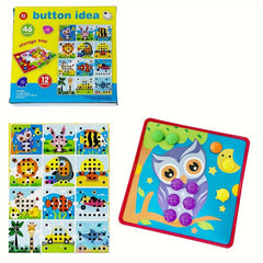 Creative Button Art Craft Kit for Kids - Fun Mosaic Pegboard Toy Set