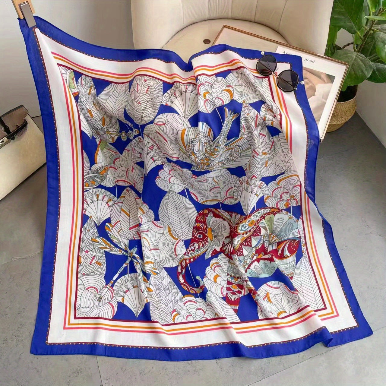 98cm Thin Print Square Scarf Silk Feeling Soft Scarf Breathable Shawl Wraps