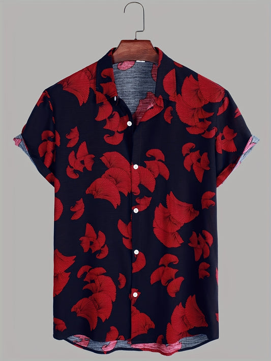 Men's Leaf Print Hawaiian Shirt for Daily Wear and Vacation