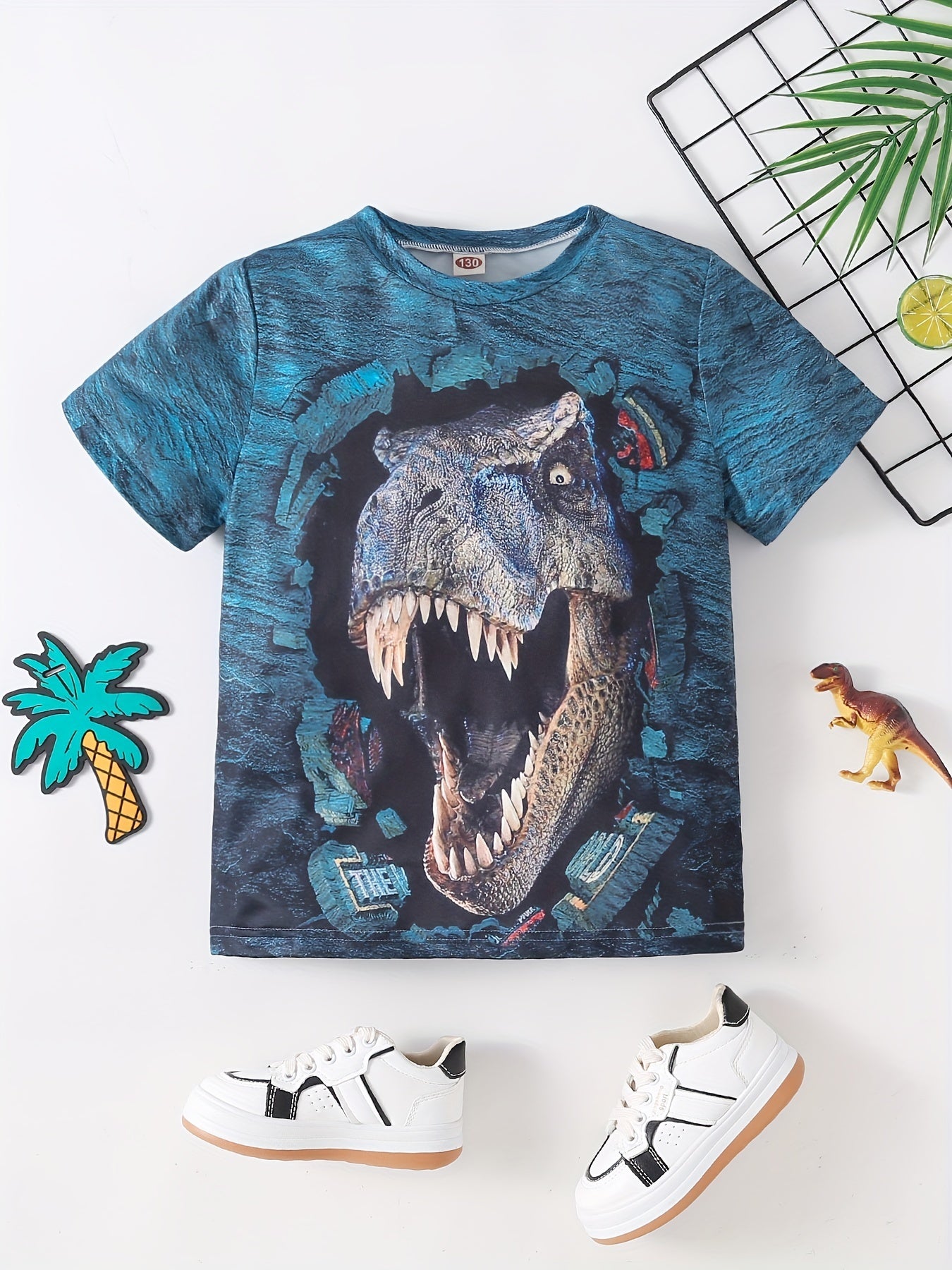 Boys' Dino Print Tee - Comfortable and Stylish Crew Neck T-shirt for Summer