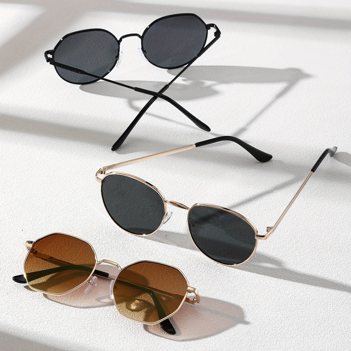 3 Pairs Round Frame Men's Casual Sunglasses