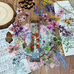 50pcs Waterproof Ink Flower Stickers Transparent PET Reusable Decals