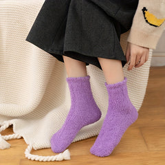 6 Pairs Solid Fuzzy Socks Comfy & Warm Mid Tube Women's Stockings