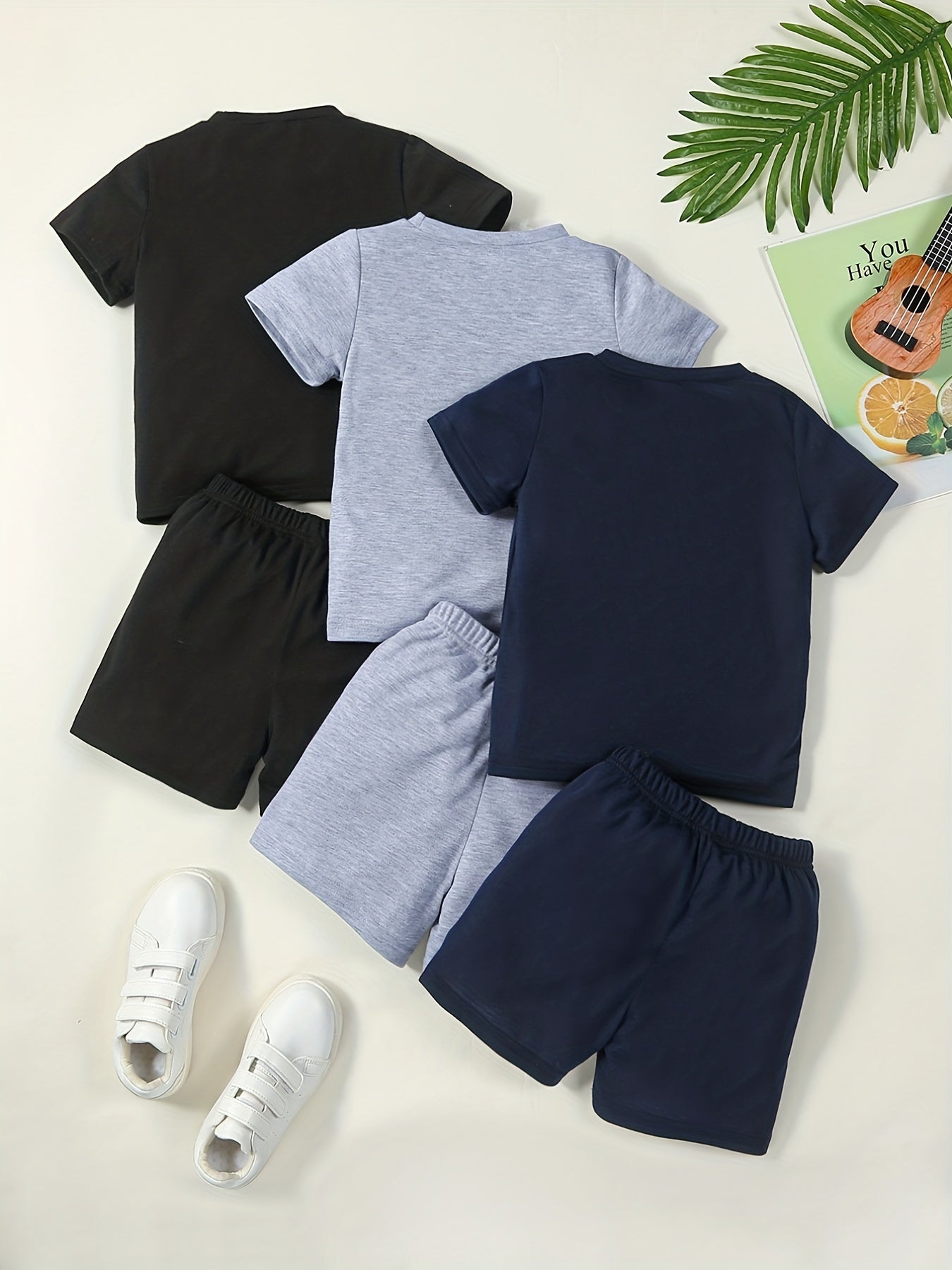 3pc Boys Short Sleeve Tshirt & Shorts Set Coconut Tree Print Casual Kids Clothes