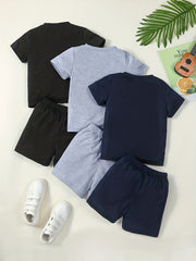 3pc Boys Short Sleeve Tshirt & Shorts Set Coconut Tree Print Casual Kids Clothes