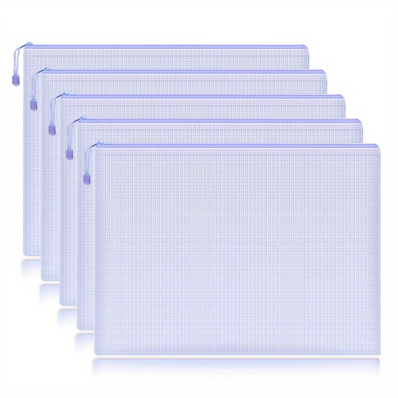 5pcs Mesh Zipper Pouch Waterproof File Folders A4 School Office Supplies