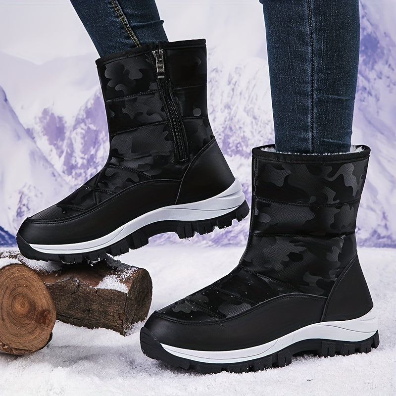 Women's Non Slip Chunky Snow Boots Warm High Top Zipper Hiking Boots