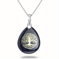 Life Tree Teardrop Crystal Pendant Necklace Chakra Charms for Women