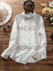  Colorblock Grid Print Button Up Blouse