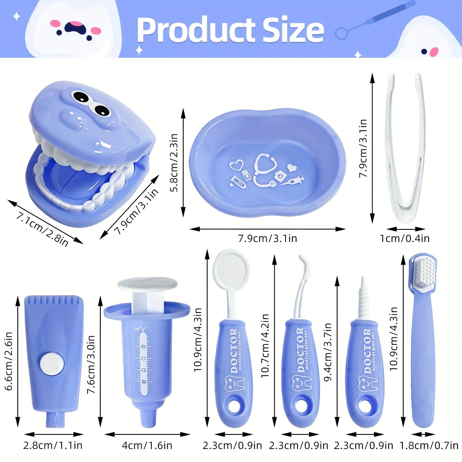 9pcs Plastic Dentist Simulation Game Set Medical Kit Children's Pretend Play Toy