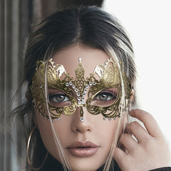 Gold Metal Half Face Masquerade Mask for Carnival Party