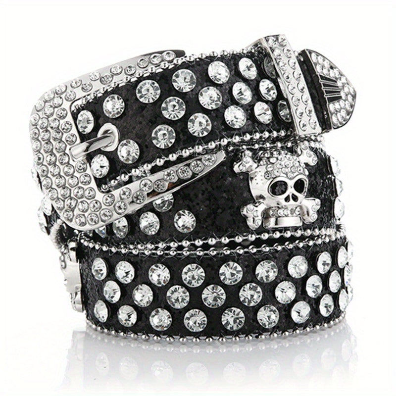 Skull Rivet Rhinestone PU Belt Solid Hip Hop Y2K Jeans Pants Belt Pin Buckle... 