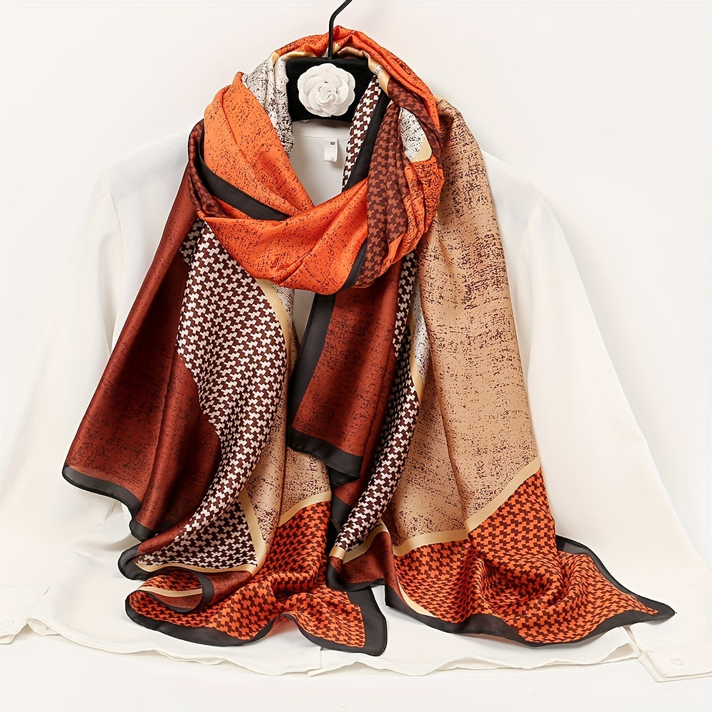 Houndstooth Block Scarf Silk Square Shawl