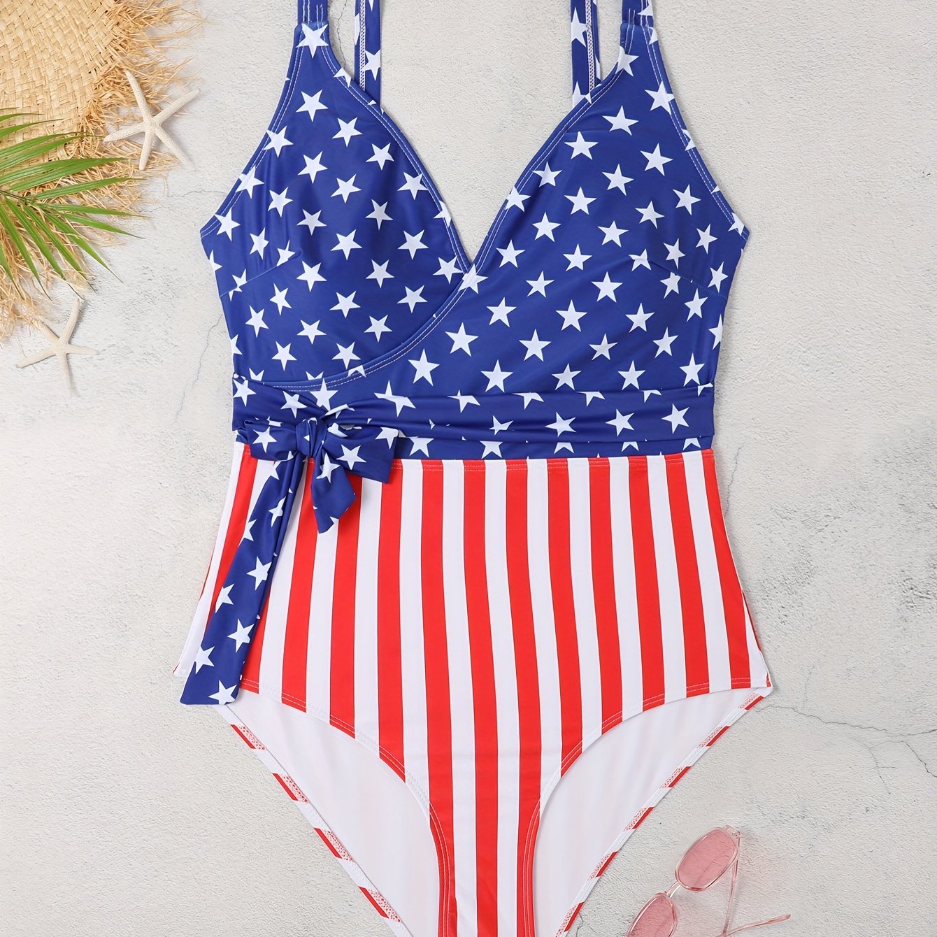  Star & Stripe Tie Side One Piece Swimsuit