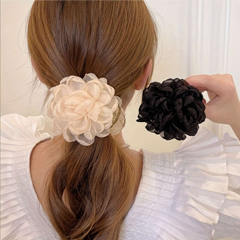 Flower Mesh Hair Claw Ponytail Clip Sweet Retro Hair Claw for Women