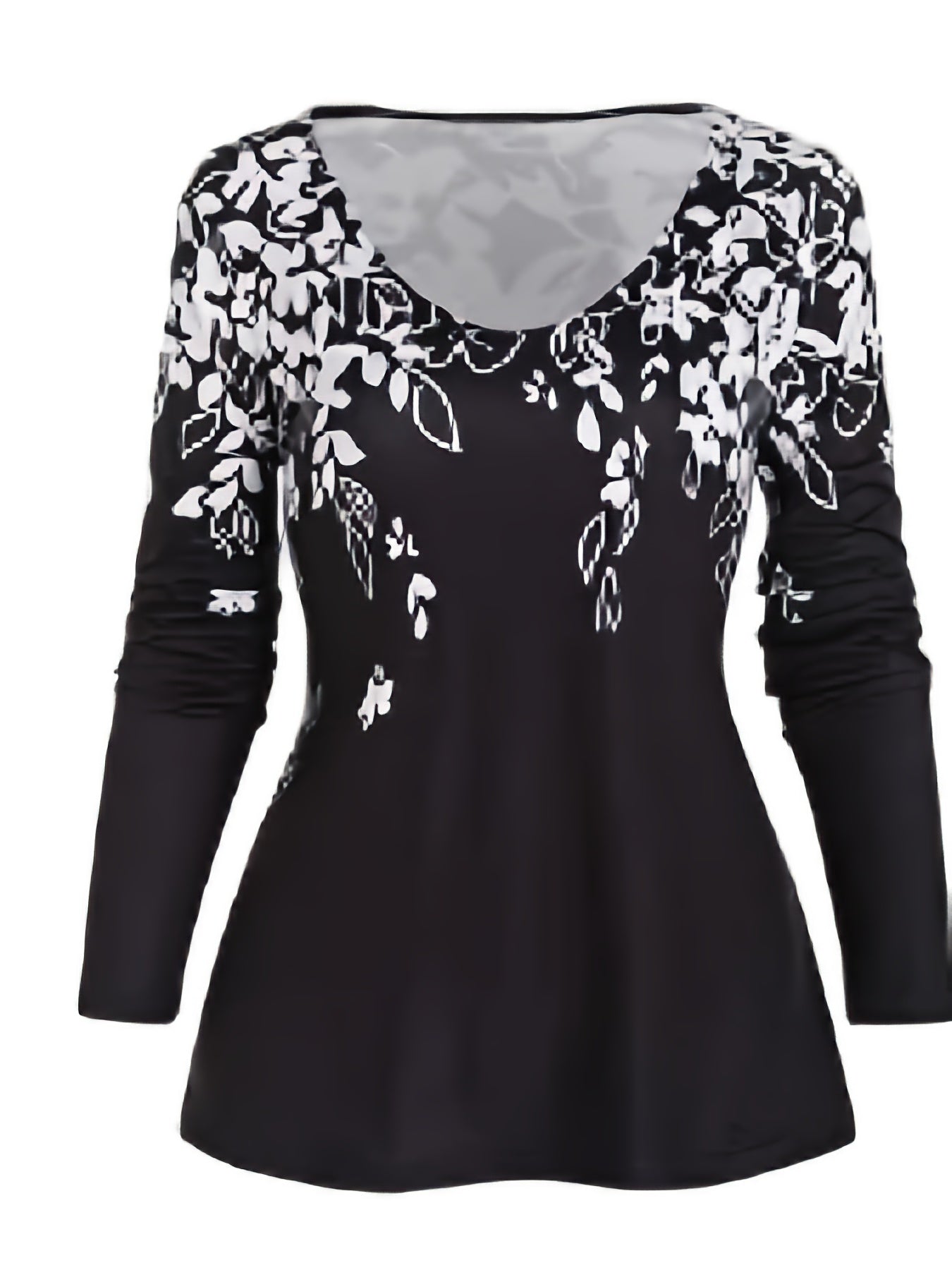 Floral Print Long Sleeve V Neck Top & Skirt 2 Piece Set