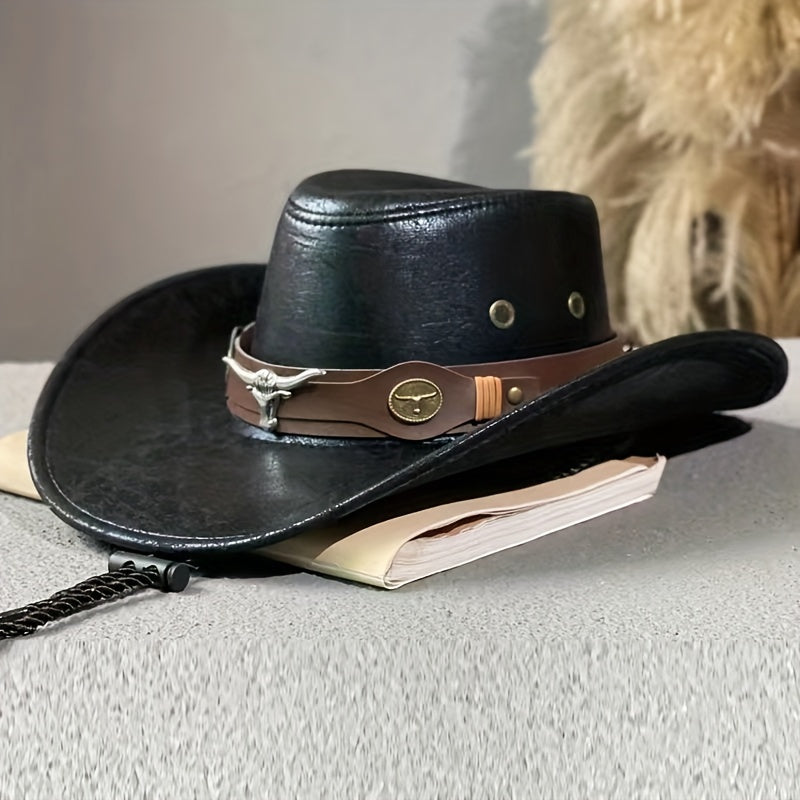 Cow Head Rivet Jazz Hat Unisex Outdoor Sun Visor Cowboy Riding Hat