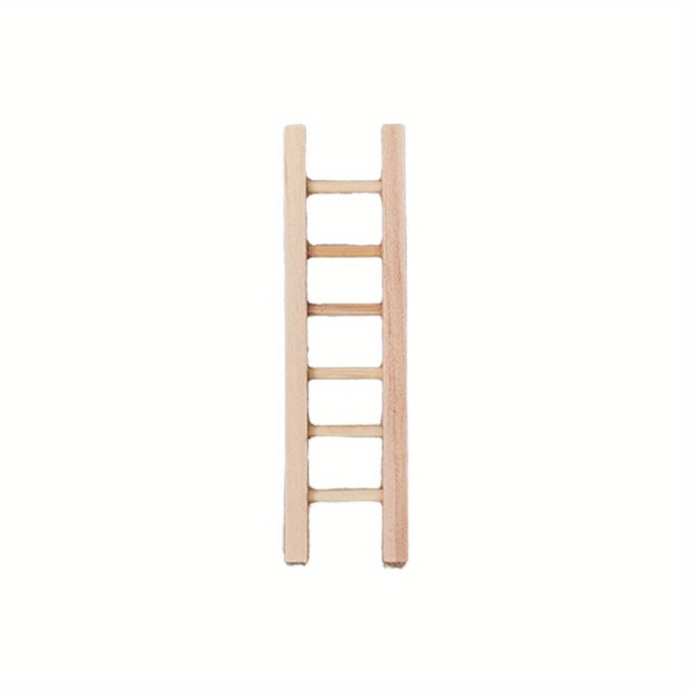 Mini Wooden Ladder Dollhouse Accessory Light Brown Intricate Detailing Creative