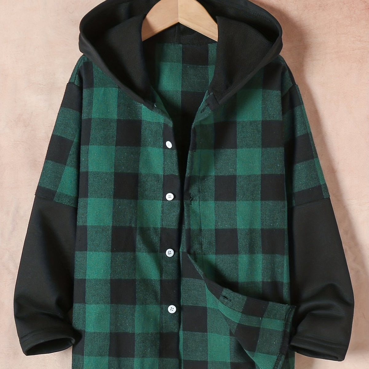 Boys Plaid Hooded Shirt Jacket For Spring And Autumn