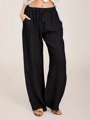  Solid Wide Leg Pants With Pockets