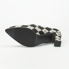 Women's Argyle Pattern Pumps Chunky Heels Slip On