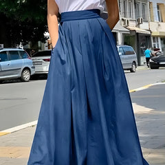  Solid High Waisted Maxi Skirt with Pockets