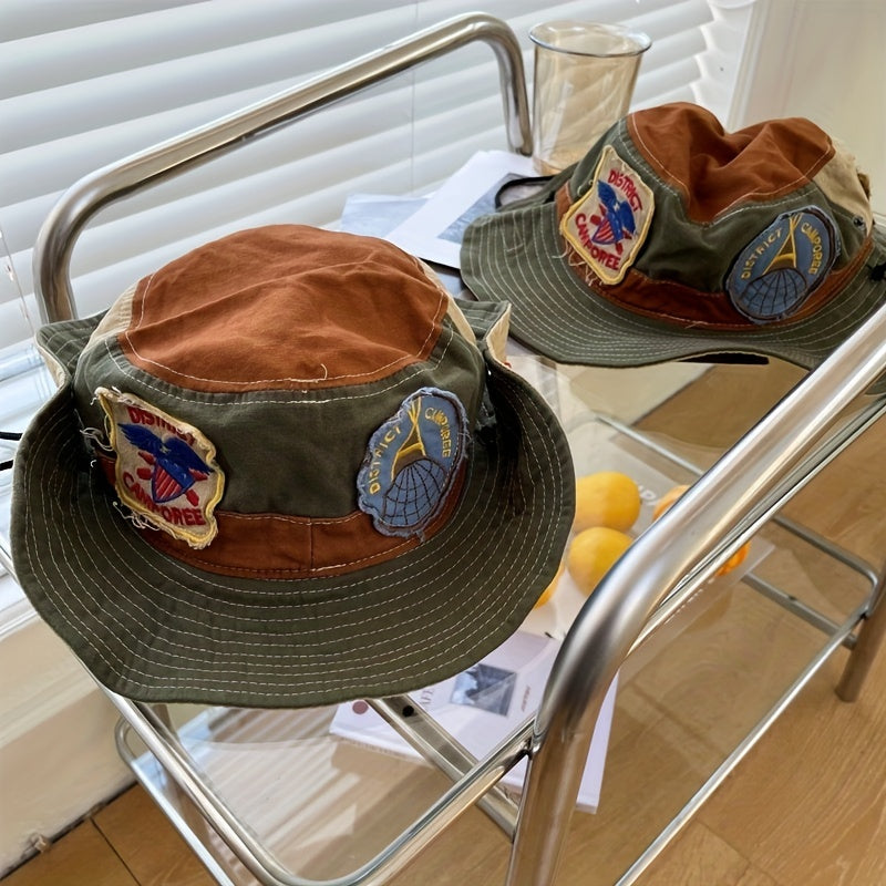 Dark Green Colorblock Bucket Hat Double-sided Sun Hat