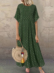 Polka Dot Print Short Sleeve Maxi Dress